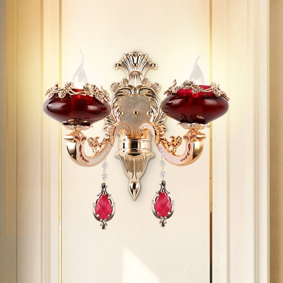Burgundy Glass Oval Wall Mount Lamp Mid Century 2 Lights Living Room Wall Lighting Idea