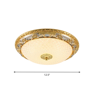 Classic Bowl Shade Flush Light Fixture Textured Glass LED Flush Mounted Lamp in Gold, 12.5