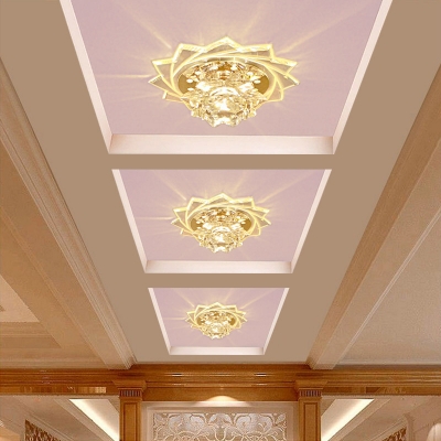 Clear Crystal Lotus Flush Mount Fixture Modernist LED Flush Ceiling Light for Hallway