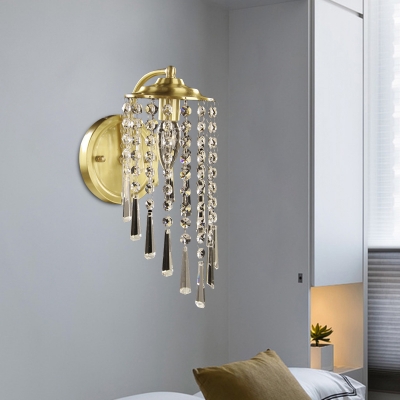 Crystal Beaded Strands Wall Lamp Countryside Single Bedroom Sconce Lighting in Brass