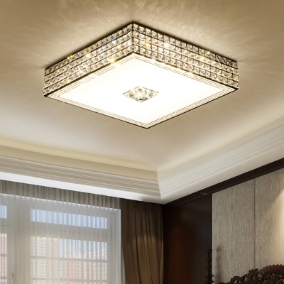 Cut K9 Crystal LED Flush Mount Minimalist Black Square Hotel Ceiling Light Fixture