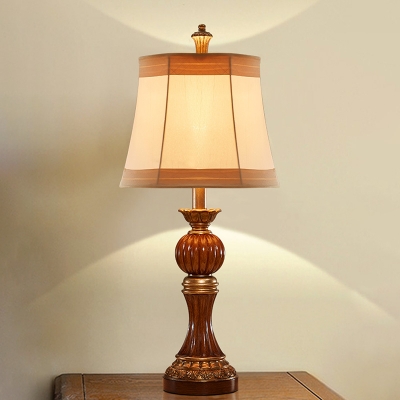 Fabric Brown Nightstand Light Barrel Shade 1 Bulb Traditional Desk Lamp for Living Room