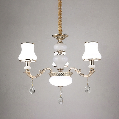 Gold 3/6 Heads Pendulum Light Traditional White Frosted Glass Urn-Shape Pendant Chandelier