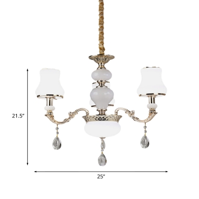 Gold 3/6 Heads Pendulum Light Traditional White Frosted Glass Urn-Shape Pendant Chandelier