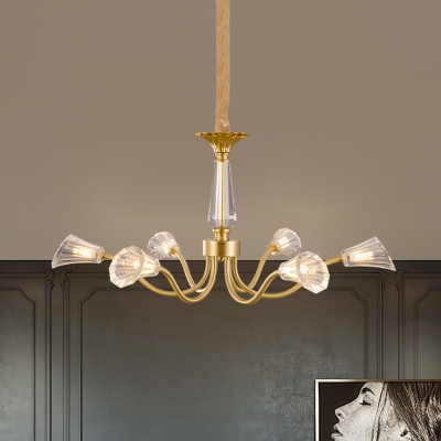 Gold Curved Arm Hanging Chandelier Modernist Metal 6-Bulb Dining Room LED Pendant Light