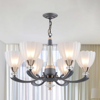 Grey Finish Conic Pendulum Light Countryside White Glass 6/8-Light Living Room Chandelier