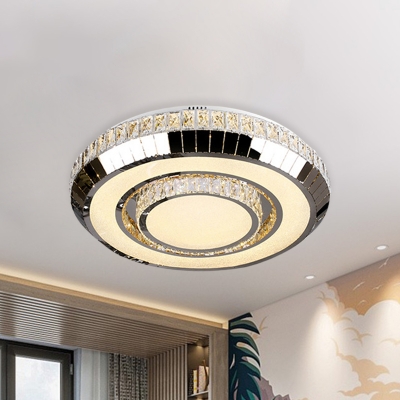 LED Circle Ceiling Lighting Minimalist Stainless Steel Crystal Embedded Flush Mounted Lamp