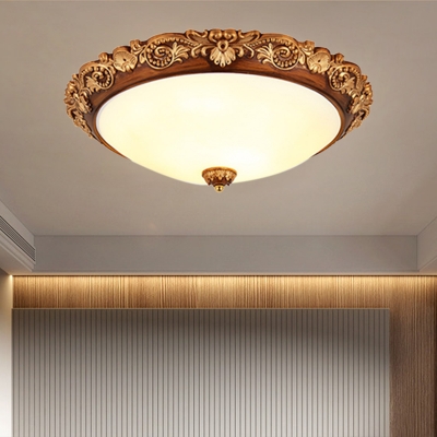 LED Dome Ceiling Lighting Retro Brown Finish Frosted White Glass Flush Mounted Lamp