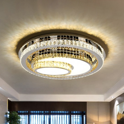 LED Flush Mount Ceiling Light Modern 3-Tier Oval Beveled Crystal Flushmount Lamp in Stainless Steel