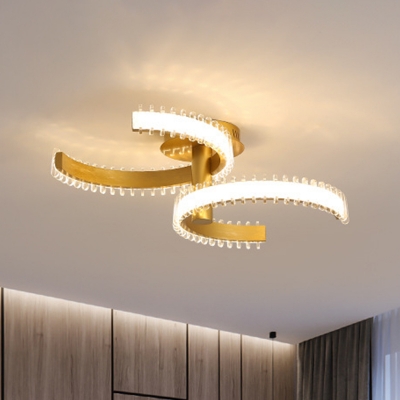 Minimalistic LED Semi Flush Gold 2/3-Tier C Shaped Close to Ceiling Light with Acrylic Shade, Warm/White Light