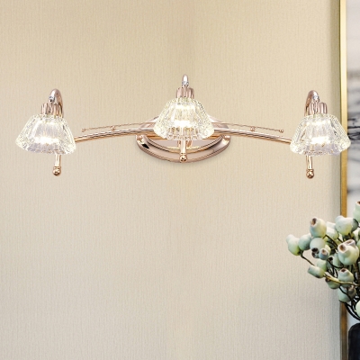 Modernist Conic Vanity Wall Light Clear Crystal 2/3 Heads Bathroom LED Sconce Lamp Fixture in Rose Gold