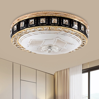 Novelty Modern Drum/Bowl/Round Flushmount Inlaid Crystal LED Flush Ceiling Light in Black for Dining Room