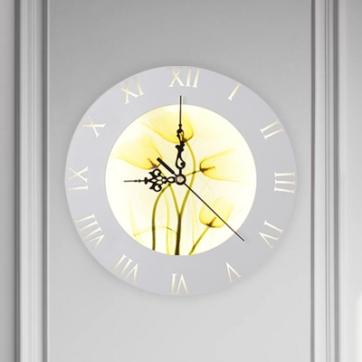Plastic Tree/Floral Wall Mural Lamp with Clock Design Modernist LED Wall Light Sconce in Yellow/Orange