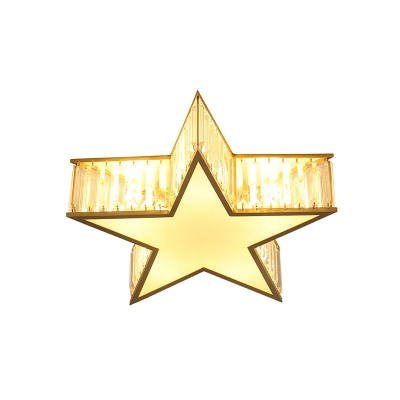 Rectangle-Cut Crystal Star Flushmount Minimalist 5 Heads Gold Finish Ceiling Mounted Fixture
