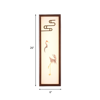 Red-Crowned Crane Wood Flush Mount Chinese Brown LED Wall Mount Mural Lighting for Living Room