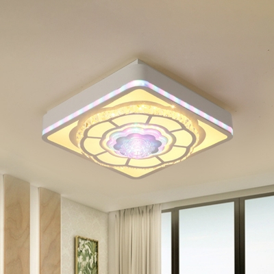 Remote Control LED Ceiling Light Simplicity Square and Flower Crystal Flushmount Lighting in White