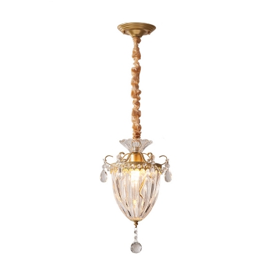 Ribbed Crystal Gold Pendulum Light Tapered 1-Light Minimalist Hanging Pendant for Living Room