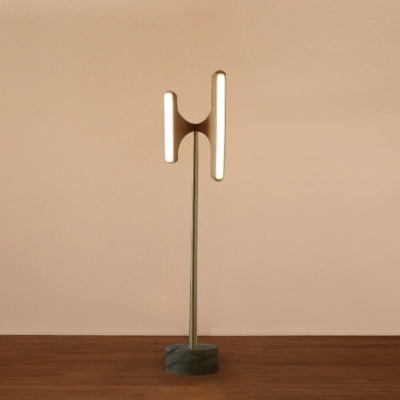 Round Floor Standing Light Modernism Metallic 2-Light LED Wood Floor Lamp with Marble Base