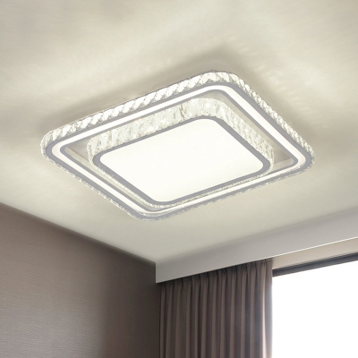 Round/Square Crystal Ceiling Flush Light Minimalist Bedroom LED Flush Mount Fixture in White