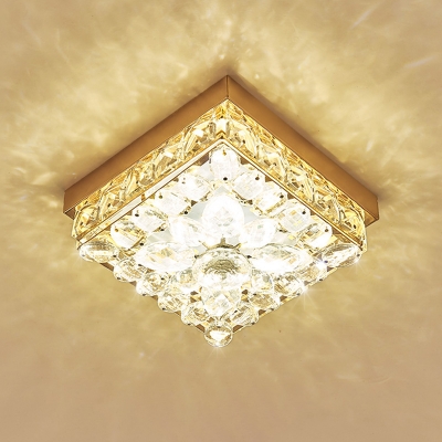 Simple Square Ceiling Lighting Cut-Crystal LED Flush Mounted Lamp in Gold for Balcony
