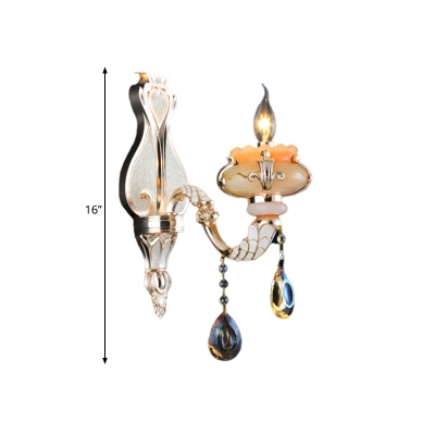 Single-Bulb Candle Sconce Light Fixture Traditional Gold Crystal Wall Mounted Light with Crystal Drop
