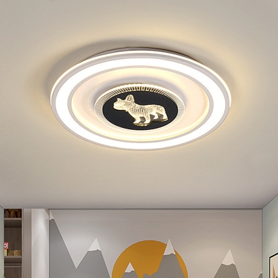 Square/Round Acrylic Flush Light Fixture Nordic LED Black-White Flush Mounted Lamp with Animal Pattern