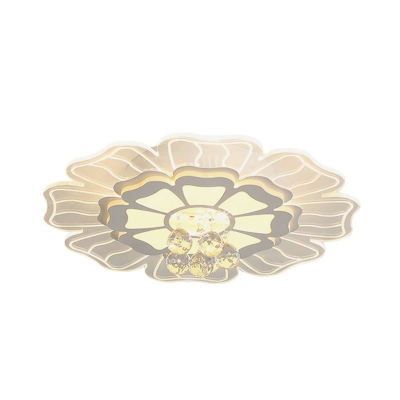 Sunflower LED Flush Mount Ceiling Light Contemporary White Acrylic Flushmount with Crystal Drop