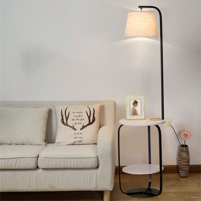 Tapered Fabric Floor Standing Lamp Nordic Single-Bulb Black/White Floor Light with Layered Table for Living Room