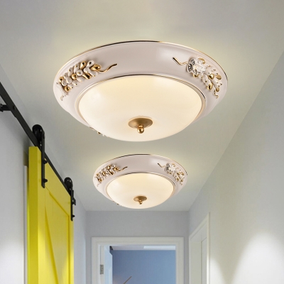 Traditional Bowl Ceiling Flush White Opal Glass LED Flush Mount Light for Bedroom, 12
