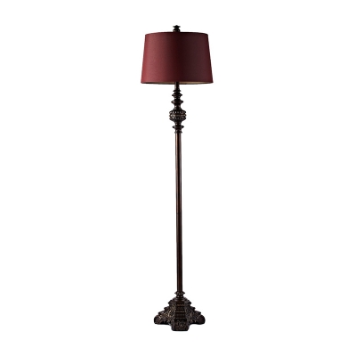 Traditional Drum Shade Standing Floor Light 1 Head Fabric Floor Lamp in Red for Parlour