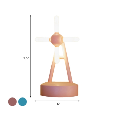Windmill LED Table Lamp Cartoon Acrylic Kids Bedside USB Music Night Light in Blue/Pink