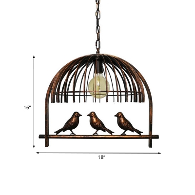 1 Bulb Birdcage Shaped Hanging Light Kit Farmhouse Bronze Metal Pendant Ceiling Lamp