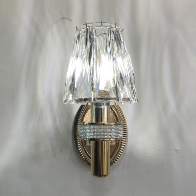 1 Head Clear Crystal Block Wall Lamp Postmodern Gold Conical Bedside Wall Mounted Light