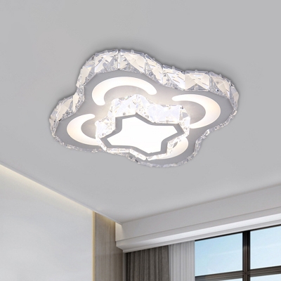 2-Tiered Flower Foyer Ceiling Lamp Modern Beveled Crystal White LED Flush Mount Light