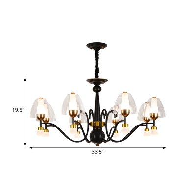 3/5/6 Lights Hanging Light Kit with Cup Shade Clear Glass Farmhouse Living Room Chandelier in Black and Gold