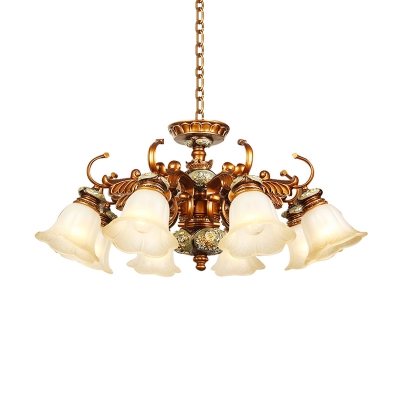 6/8 Lights Flower Shade Chandelier Lamp Vintage Brown Finish White Glass Ceiling Pendant Light Kit