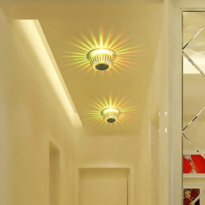 7-Color Changing Starburst Corridor Sconce Metal Modern LED Flush Mount Wall Light in Silver