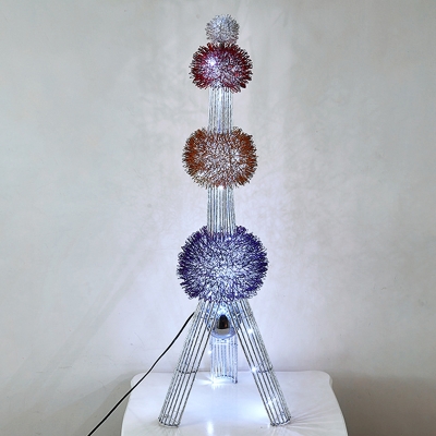 Aluminum Wire 3-Ball Floor Lamp with Tower Design Decorative LED Parlour Floor Standing Light in Blue-Yellow-Purple