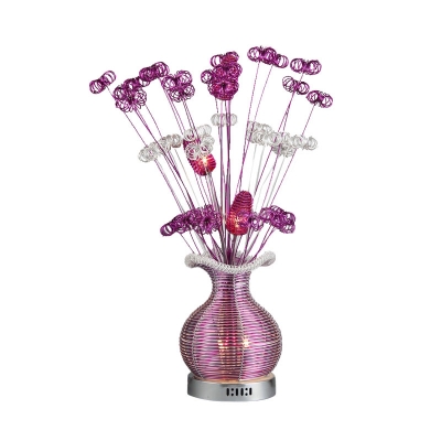 Aluminum Wire Purple Table Lighting Vase and Plant Art Deco LED Desk Lamp for Bedroom