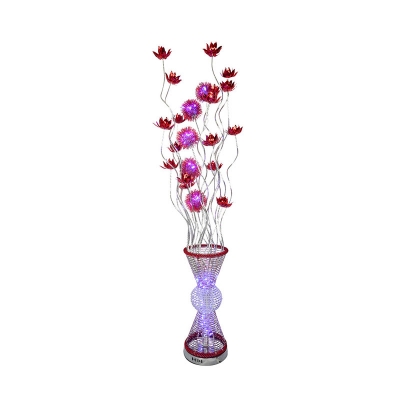 Aluminum Wire Red Floor Standing Light Lotus and Vase Art Deco LED Stand Up Lamp