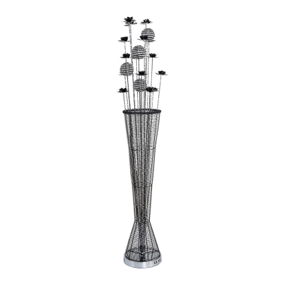 Art Deco Florets and Vase Stand Up Lamp Aluminum Wire LED Floor Light in Black-Silver