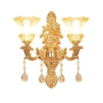 Bellflower Aisle Wall Mount Lighting Vintage Clear Glass 2 Lights Gold Wall Sconce