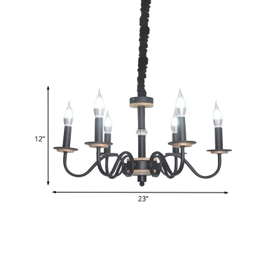 Black Finish Gooseneck Arm Hanging Lamp Kit Traditional Metal 6 Heads Dining Room Chandelier