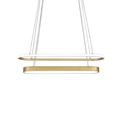 Black/Gold 2-Layer Oval Chandelier Light Postmodern LED Metallic Suspension Lamp in White/Warm Light