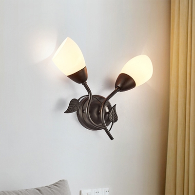 Branching Metallic Sconce Lamp Traditional 2-Head Bedroom Wall Lighting Idea in Black