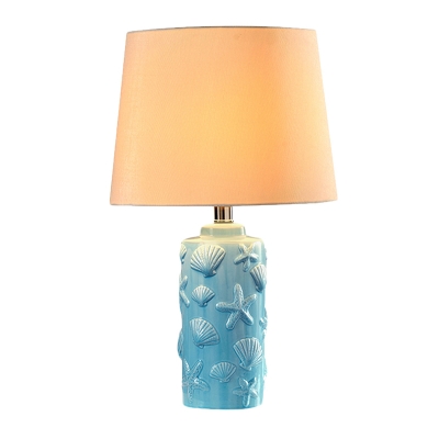 Ceramics Bottle Table Lighting Traditional Single Light Study Room Fabric Night Lamp in Blue