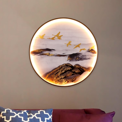 Chinese Style Sea Bird/Elk LED Wall Light Aluminum Living Room LED Wall Mural Lamp in Black