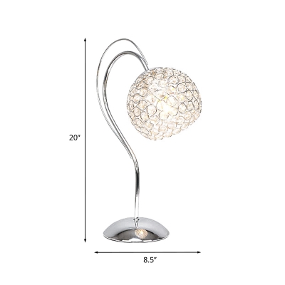 Chrome Global Night Table Lamp Modern 1-Light Crystal Embedded Nightstand Light for Bedside
