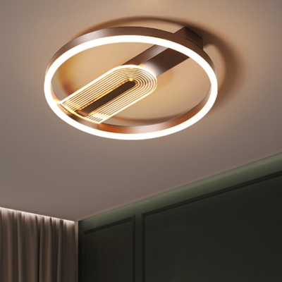 Circle Frame Metallic Ceiling Flush Modernist Gold/Coffee Finish LED Flush Lamp in White/Warm Light