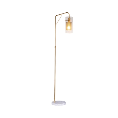 Clear Glass Tube Floor Lighting Post Modern 1-Bulb Gold Finish Floor Lamp with Mesh Shade Inner